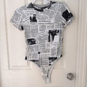 SHEIN Black and White Newspaper Print Bodysuit